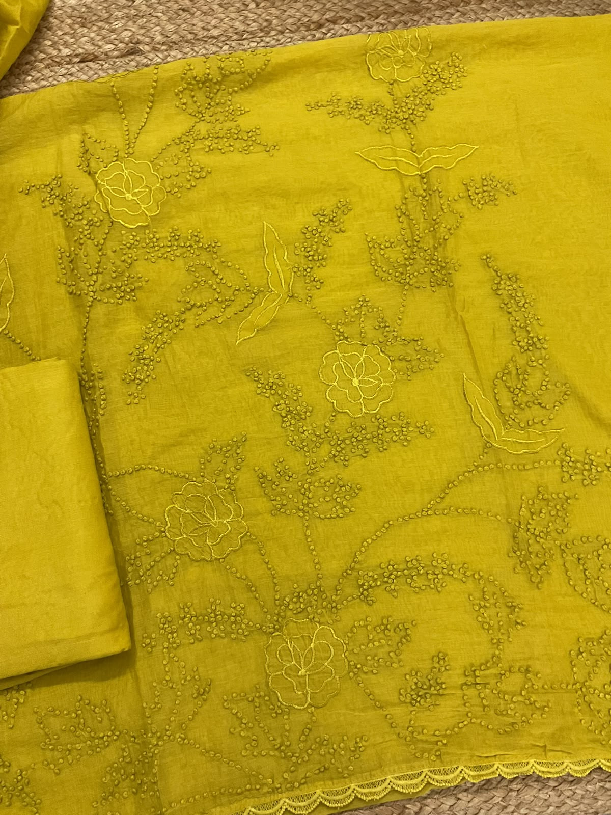 Pure Chanderi Embroidered Suit - Yellow