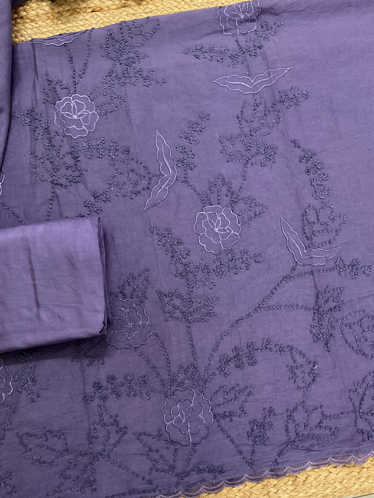 Pure Chanderi Embroidered Suit - Purple