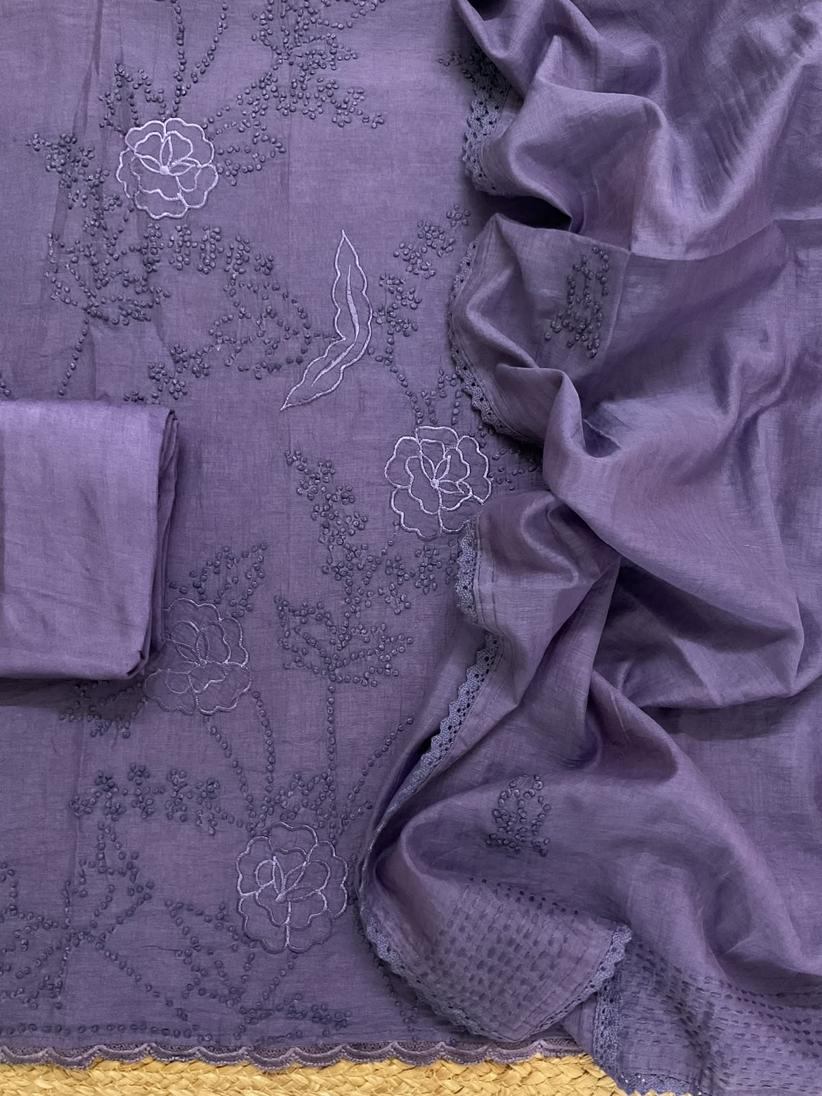 Pure Chanderi Embroidered Suit - Purple