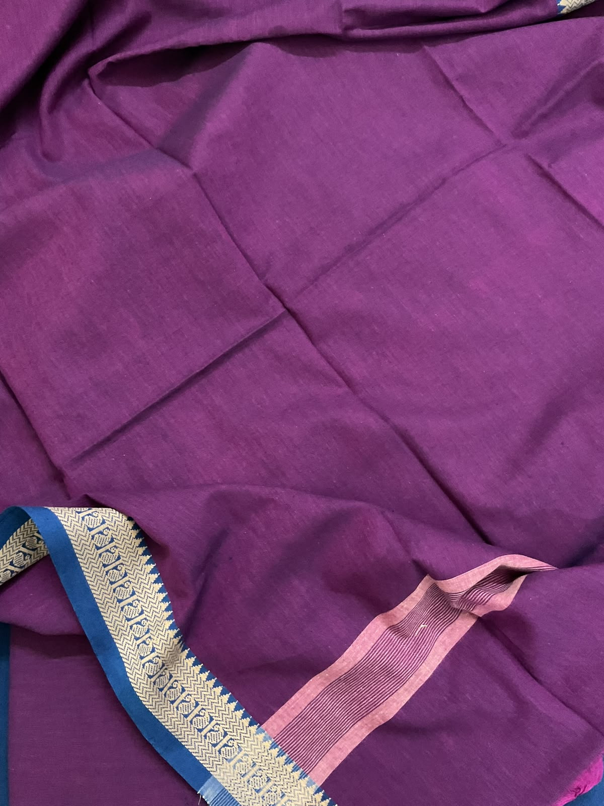 Pure Handloom Cotton Self Weaved Embroidered Suit - Blue