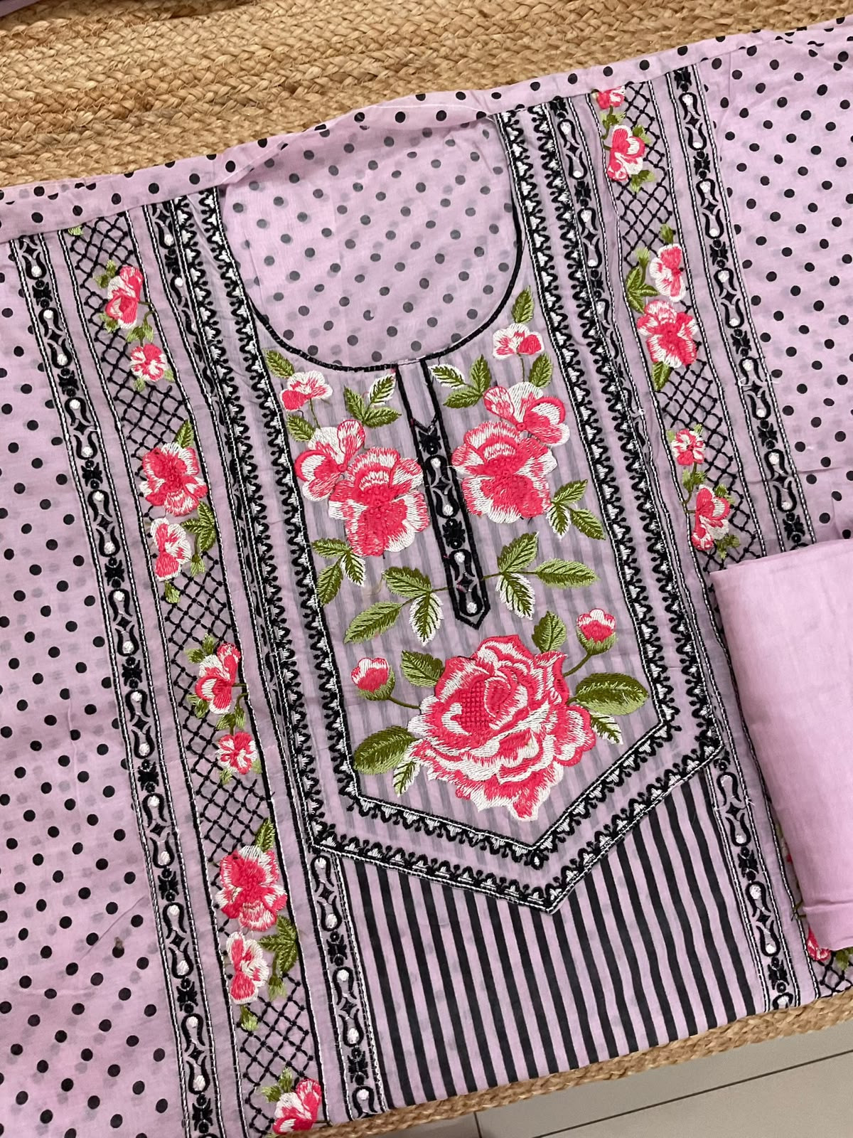 Soft Chanderi Printed Embroidered Suit - Pink