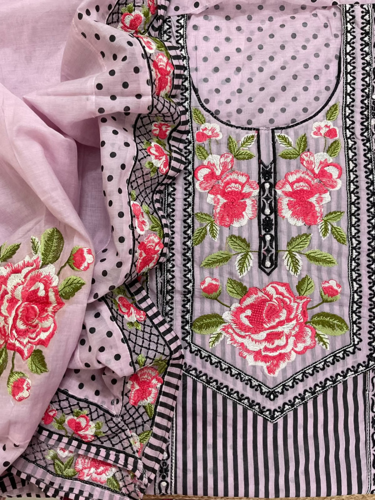 Image of Soft Chanderi Printed Embroidered Suit - Pink