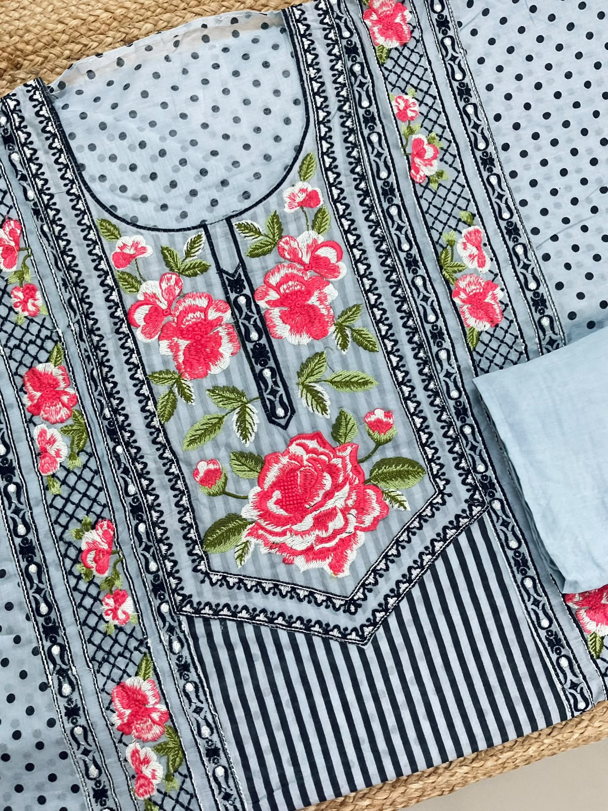Soft Chanderi Printed Embroidered Suit - Blue