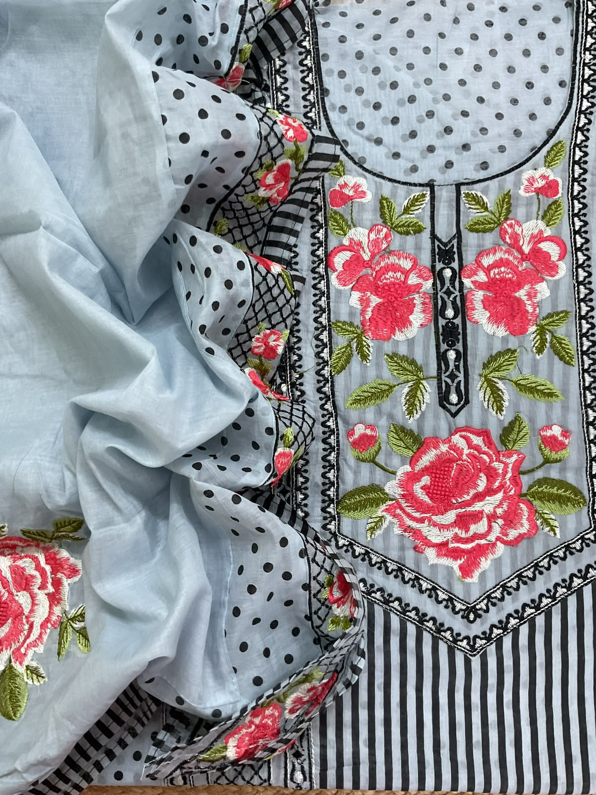 Soft Chanderi Printed Embroidered Suit - Blue
