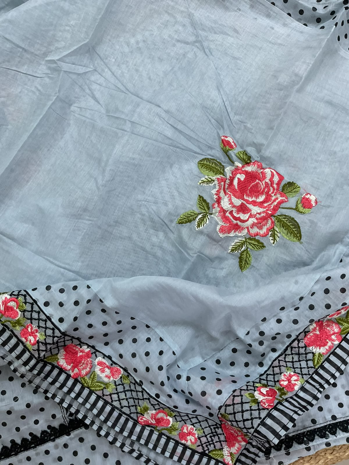 Soft Chanderi Printed Embroidered Suit - Blue