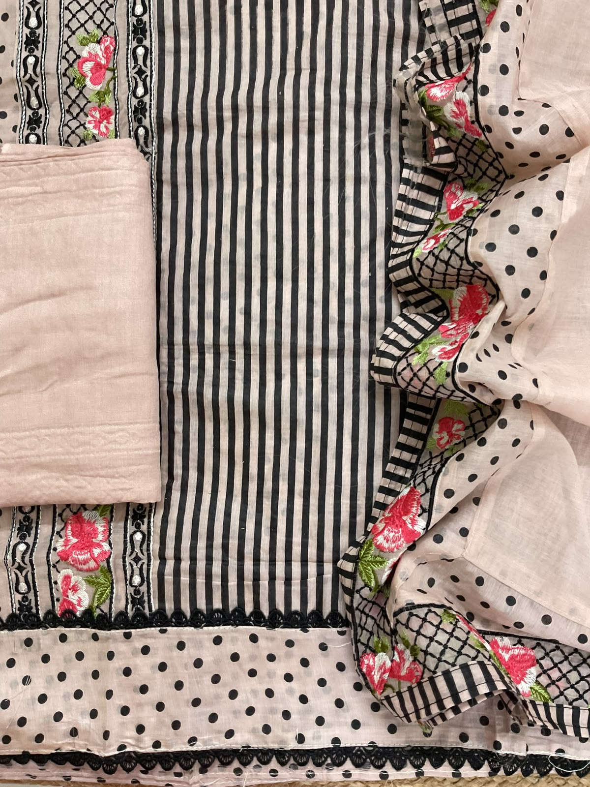 Soft Chanderi Printed Embroidered Suit - Peach