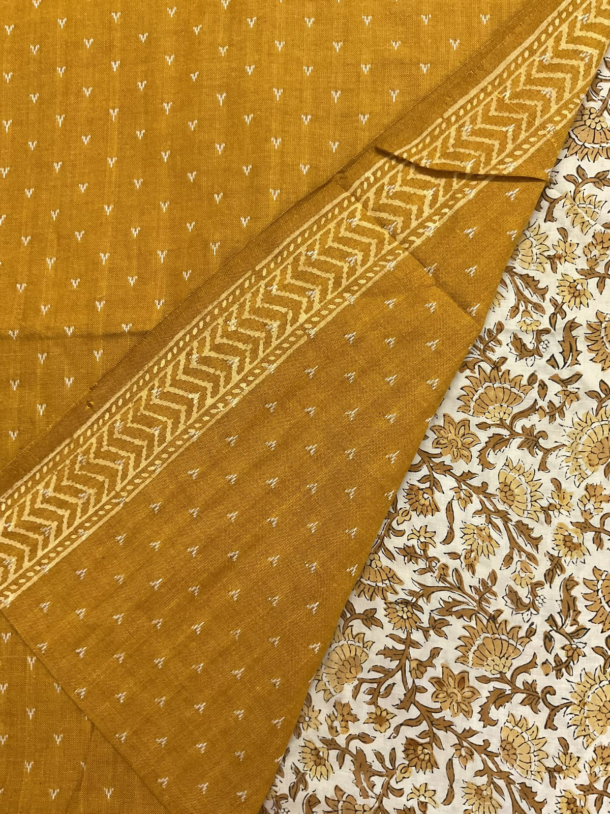 Pure Handloom Cotton Self Weaved Printed Suit - Yellow