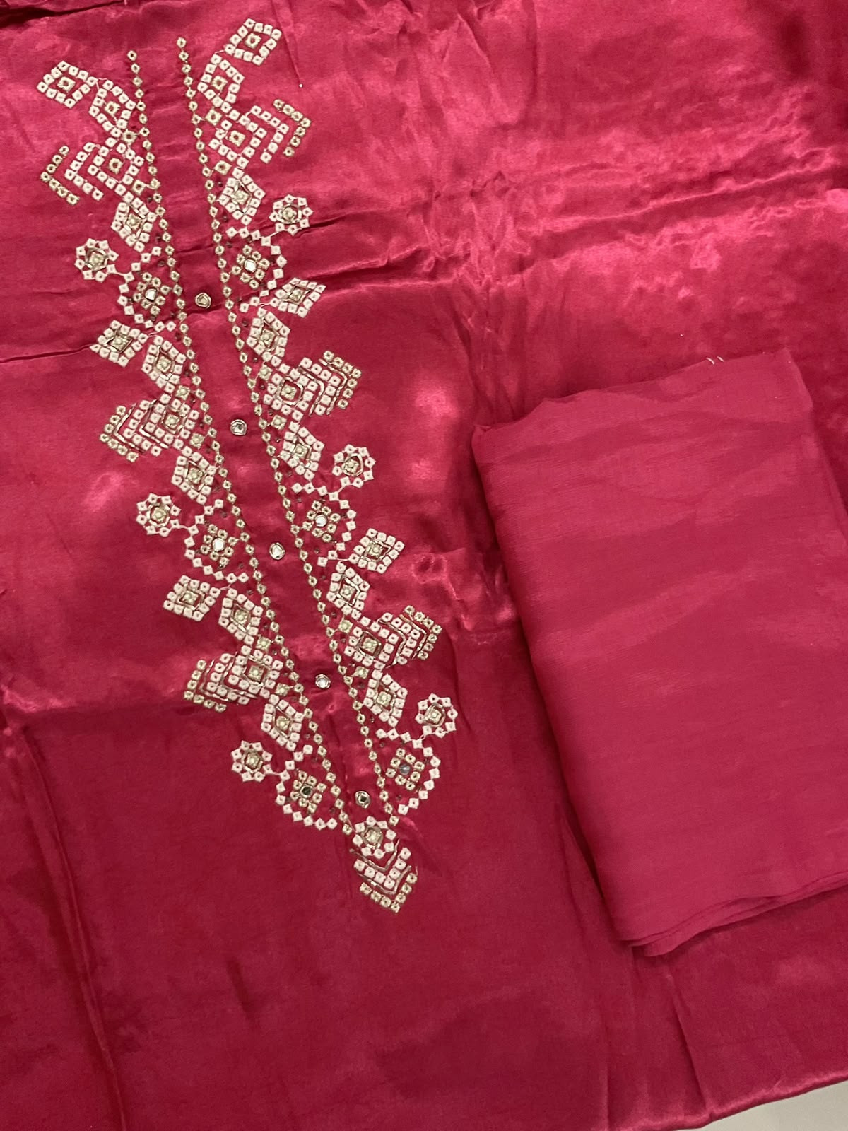 Soft Gajji Silk Printed Embroidered Suit - Maroon
