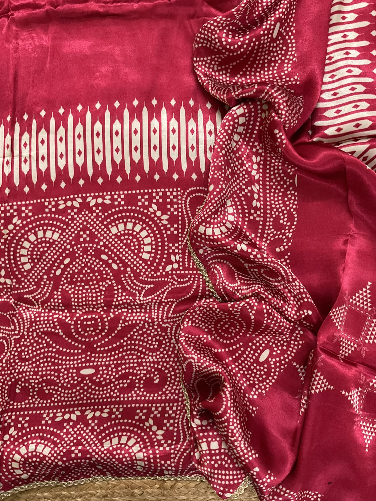 Soft Gajji Silk Printed Embroidered Suit - Maroon