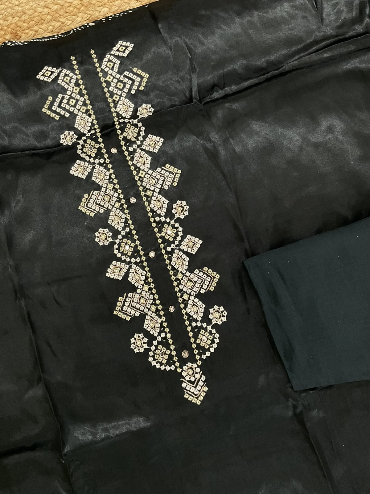 Soft Gajji Silk Printed Embroidered Suit - Black