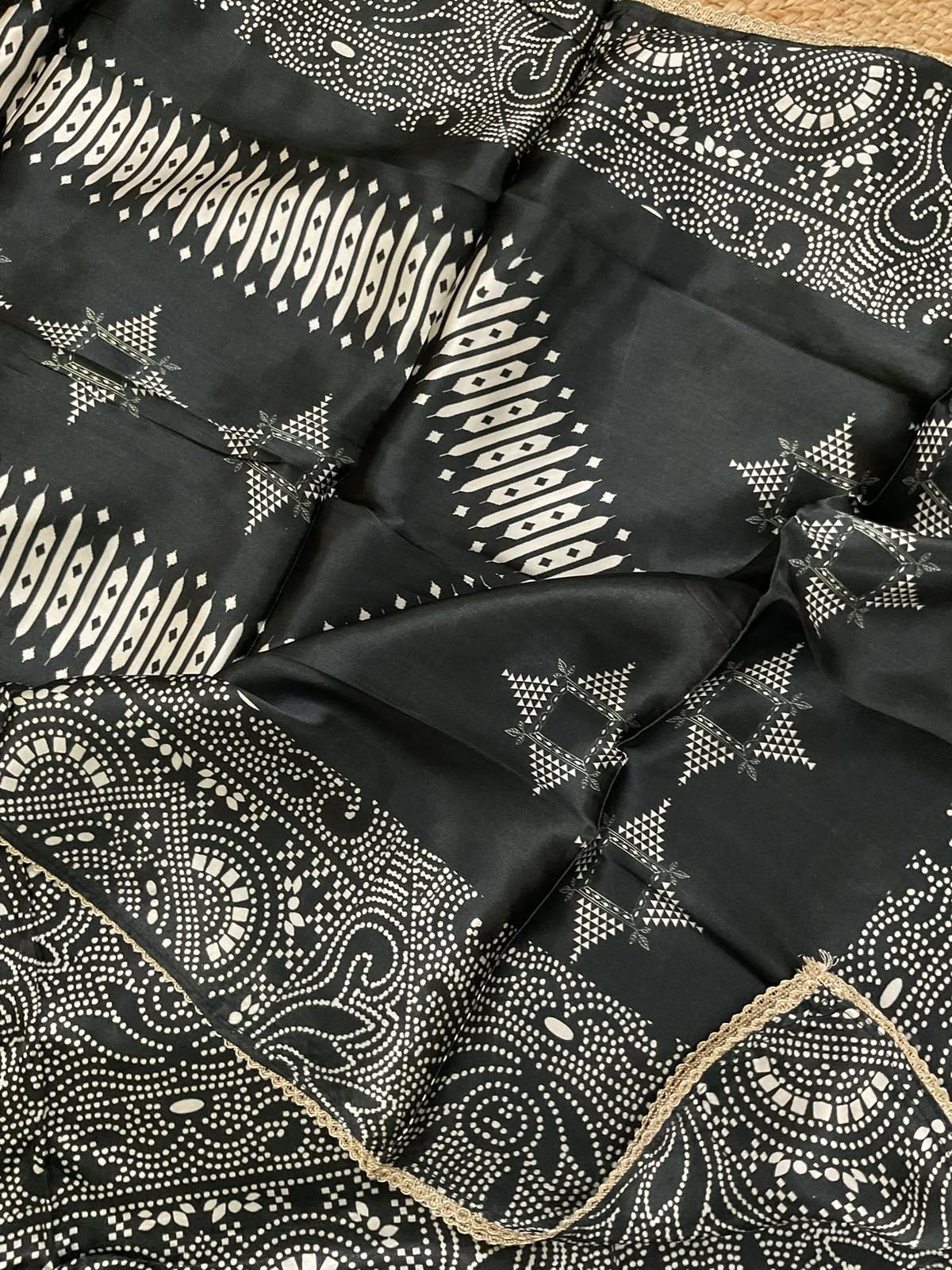 Soft Gajji Silk Printed Embroidered Suit - Black