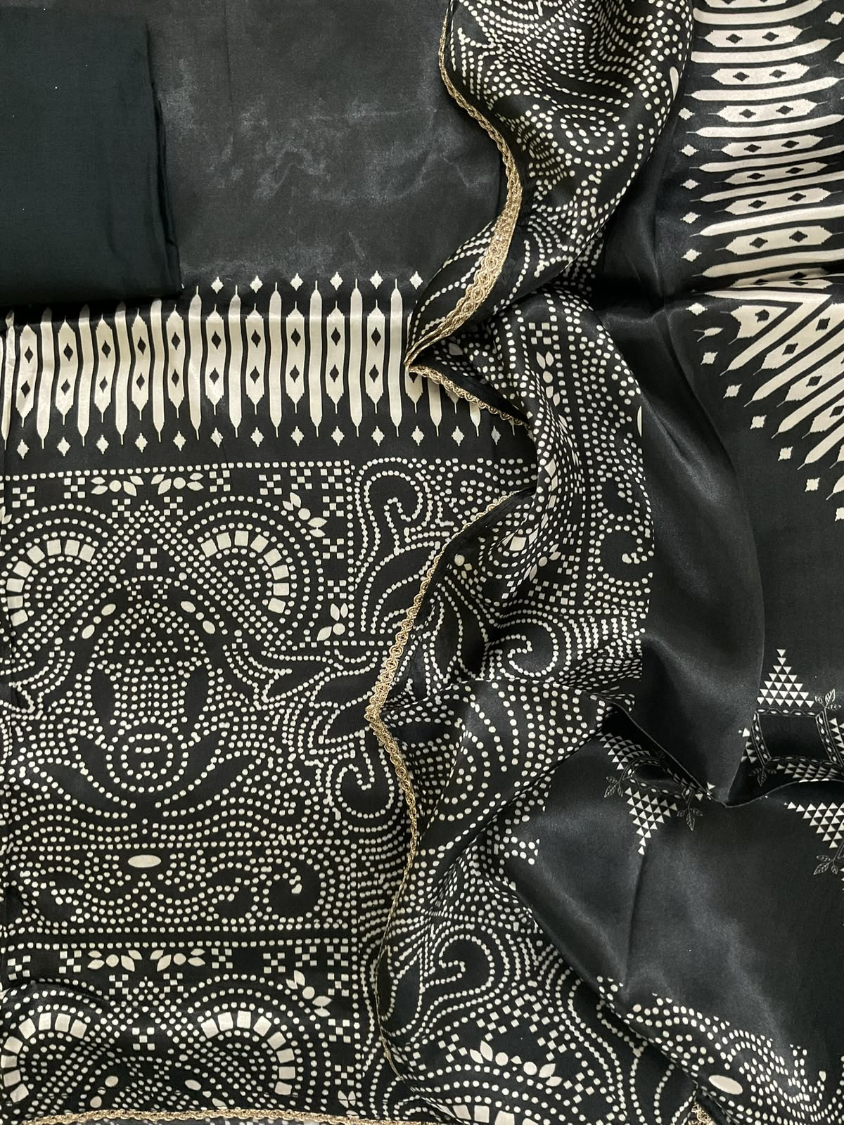 Soft Gajji Silk Printed Embroidered Suit - Black
