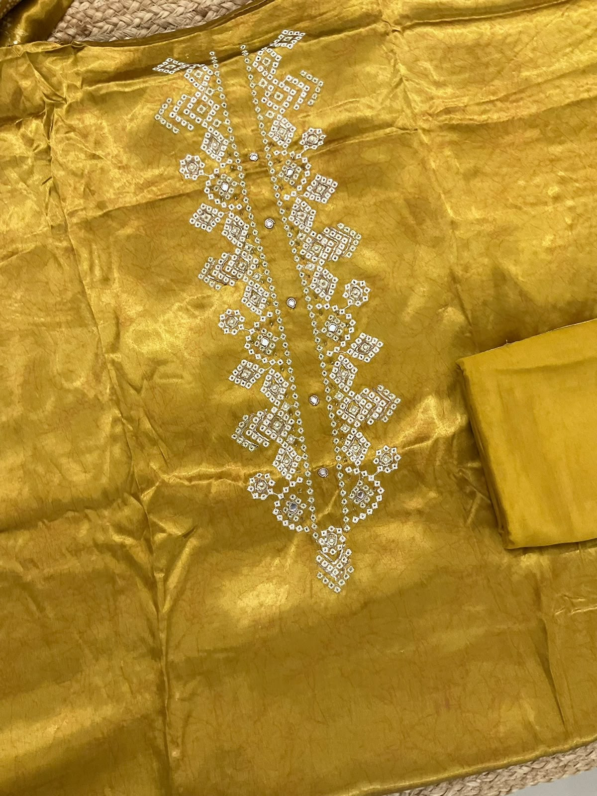 Soft Gajji Silk Printed Embroidered Suit - Mustard