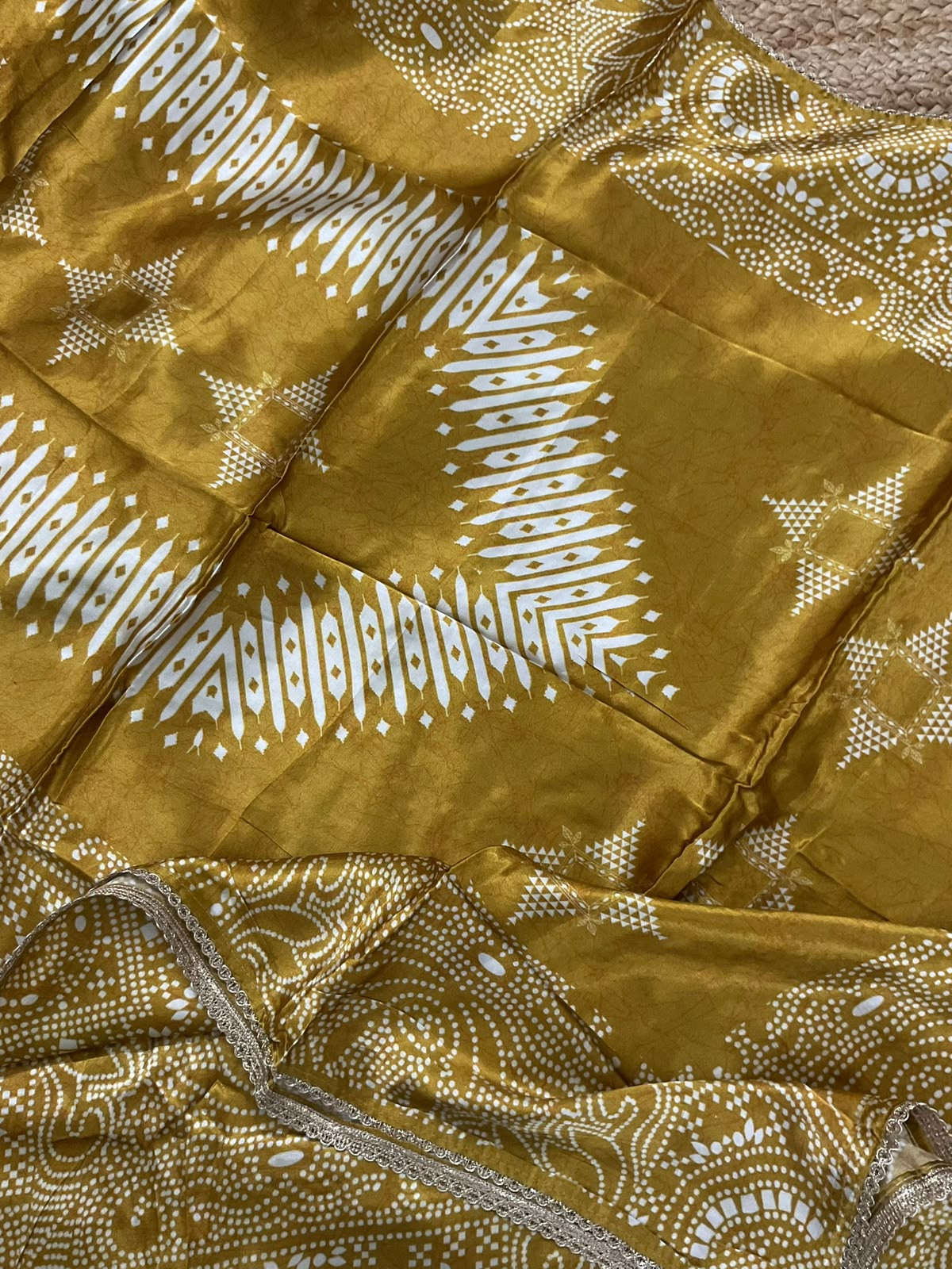 Soft Gajji Silk Printed Embroidered Suit - Mustard