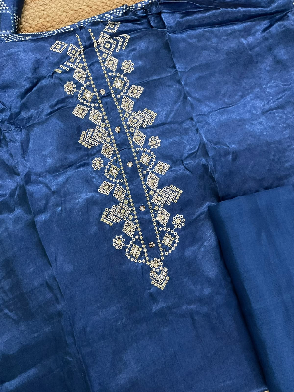Soft Gajji Silk Printed Embroidered Suit - Blue