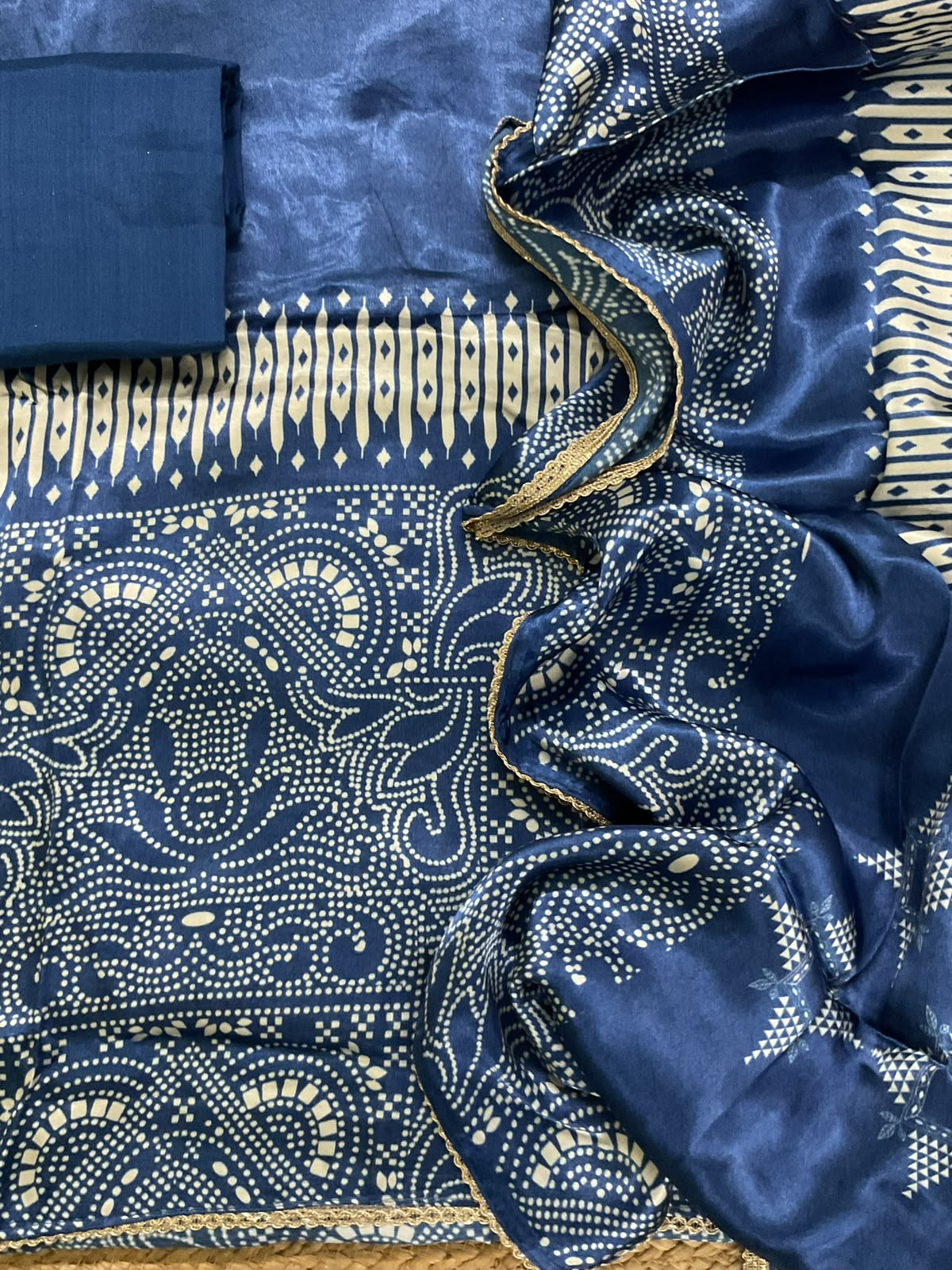 Soft Gajji Silk Printed Embroidered Suit - Blue