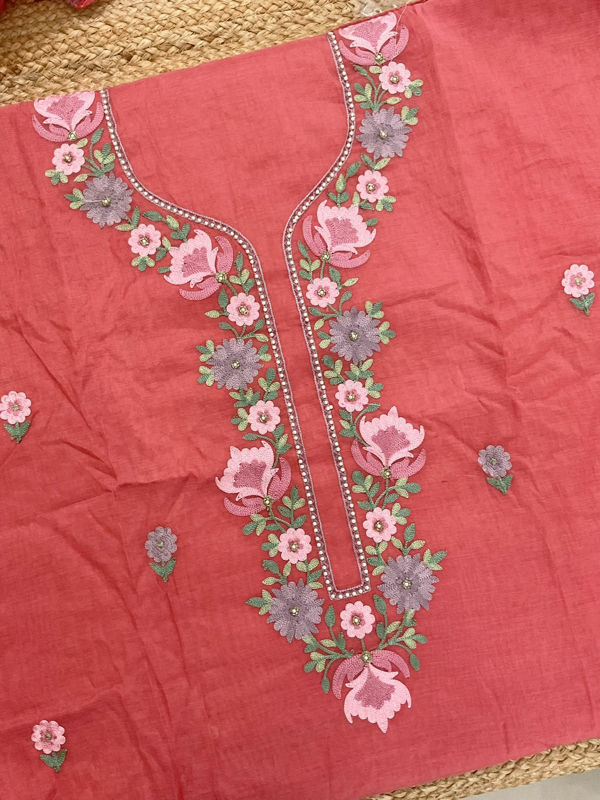 Soft Chanderi Embroidered Suit - Peach