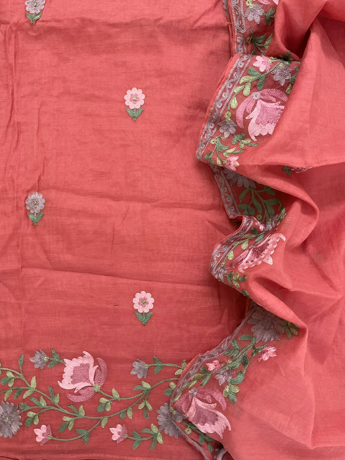 Soft Chanderi Embroidered Suit - Peach