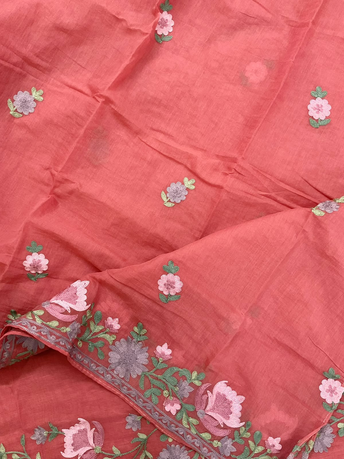 Soft Chanderi Embroidered Suit - Peach