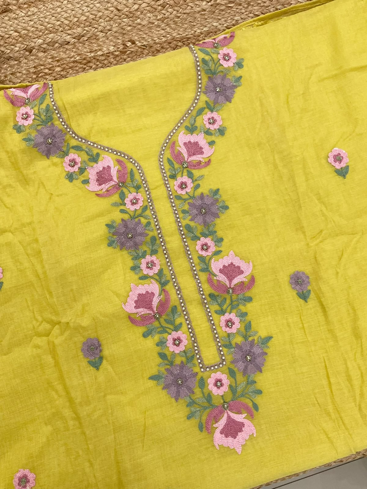 Soft Chanderi Embroidered Suit - Yellow