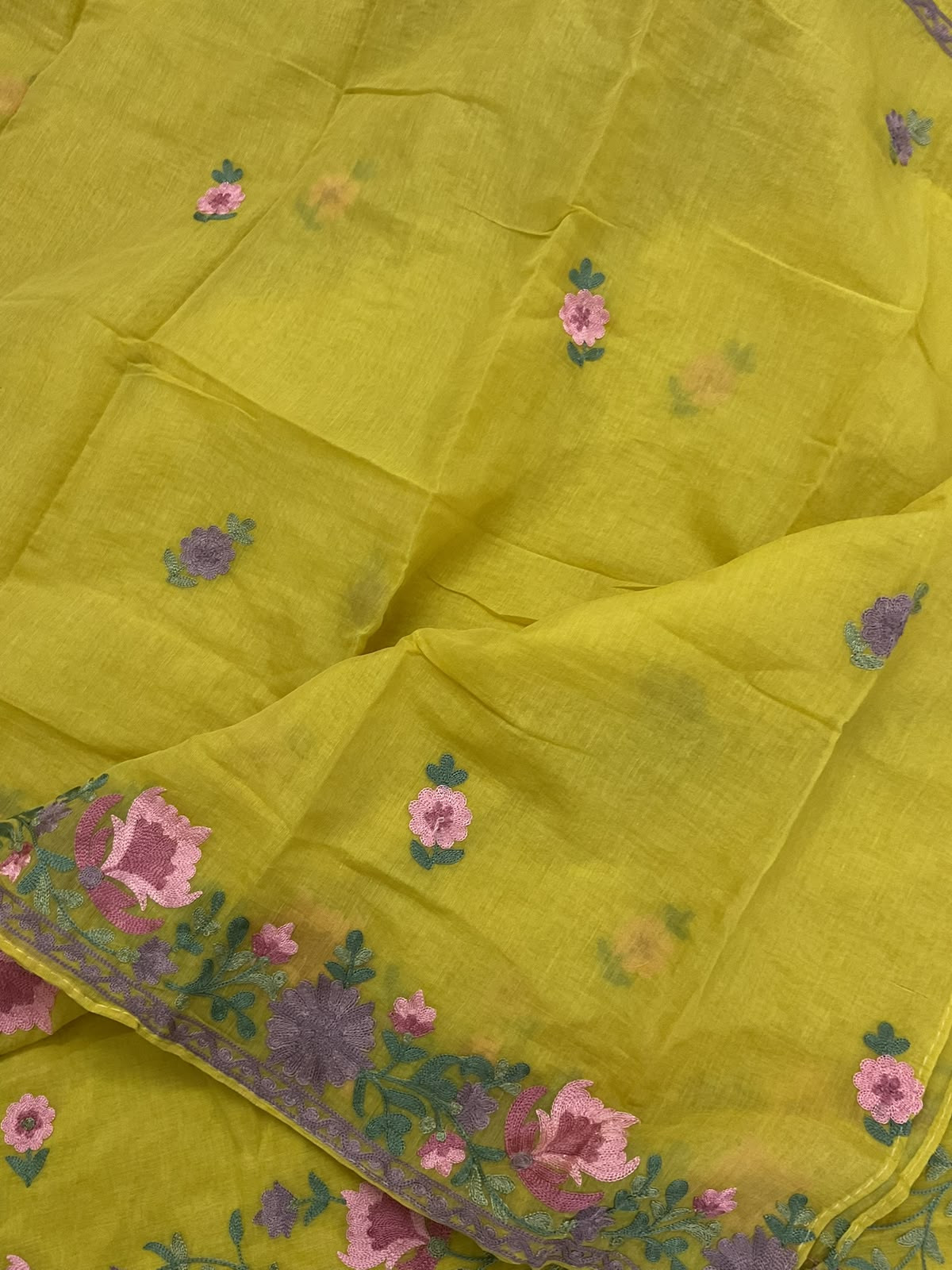 Soft Chanderi Embroidered Suit - Yellow
