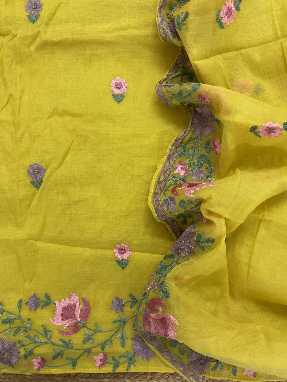 Soft Chanderi Embroidered Suit - Yellow