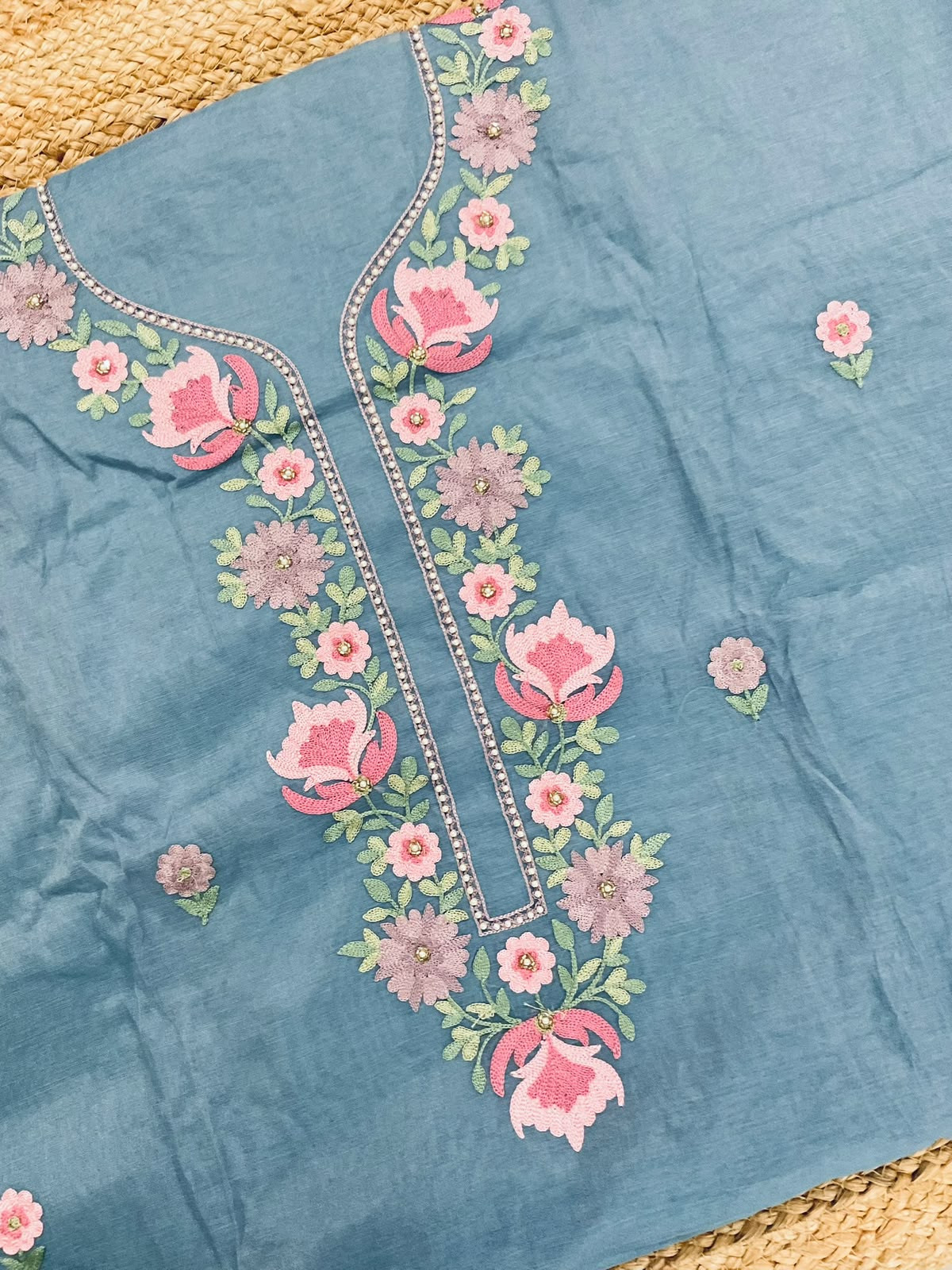 Soft Chanderi Embroidered Suit - Blue