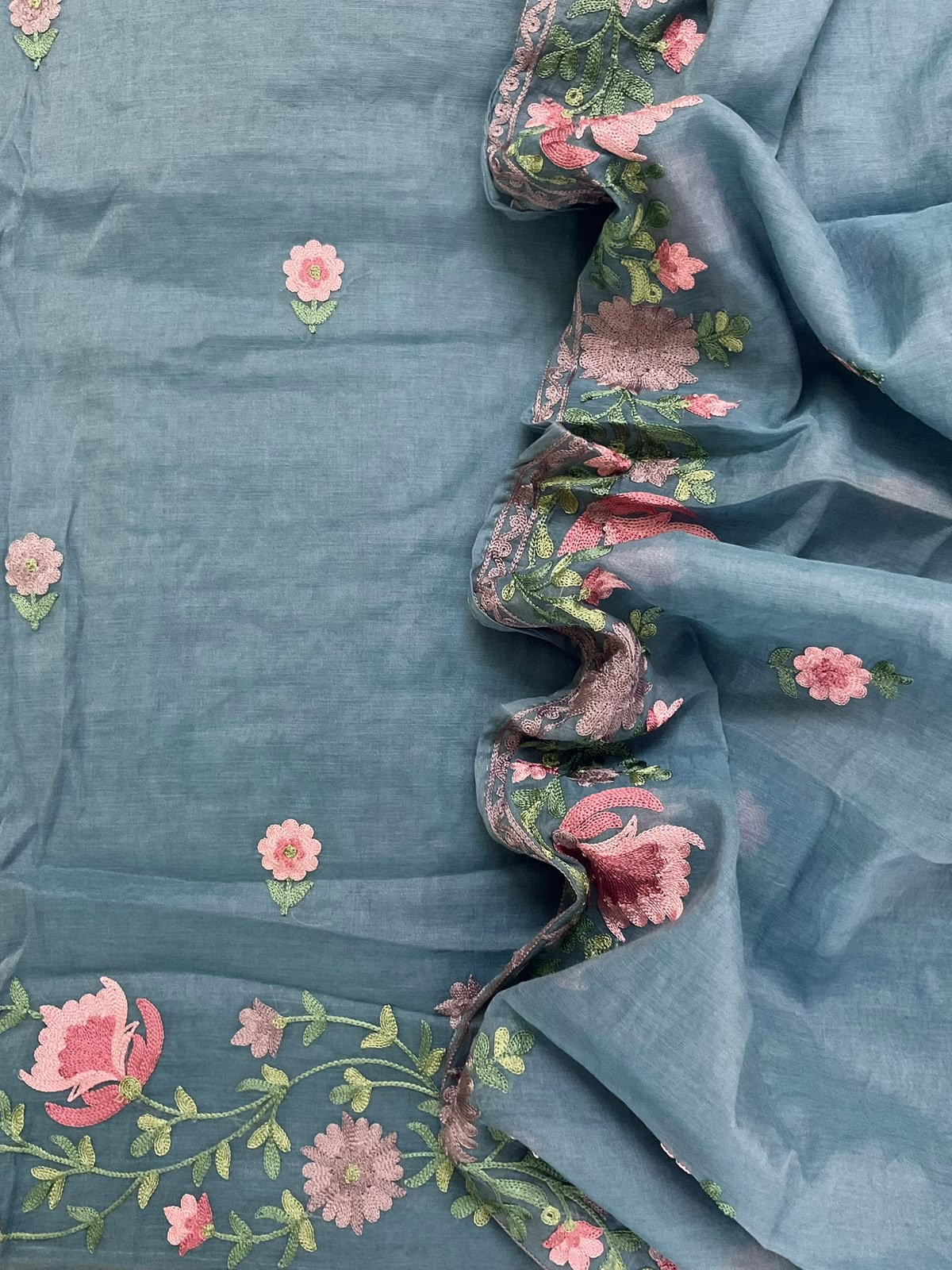 Soft Chanderi Embroidered Suit - Blue