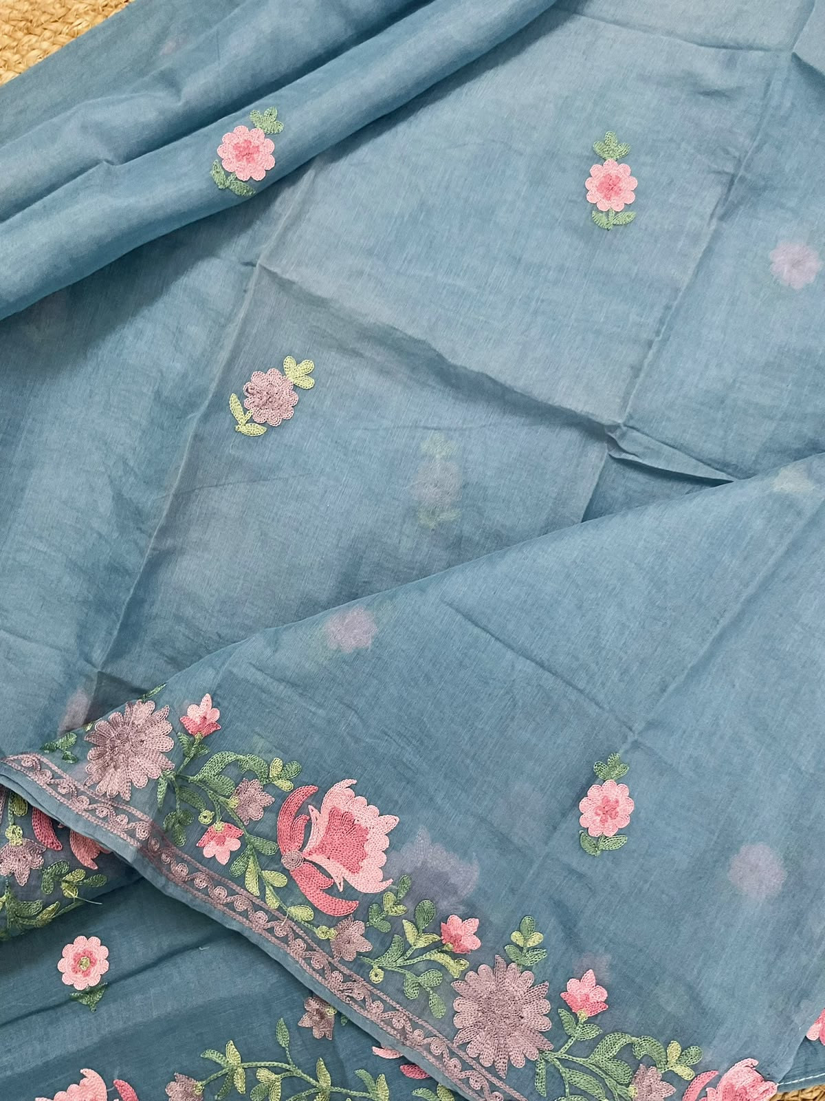 Soft Chanderi Embroidered Suit - Blue