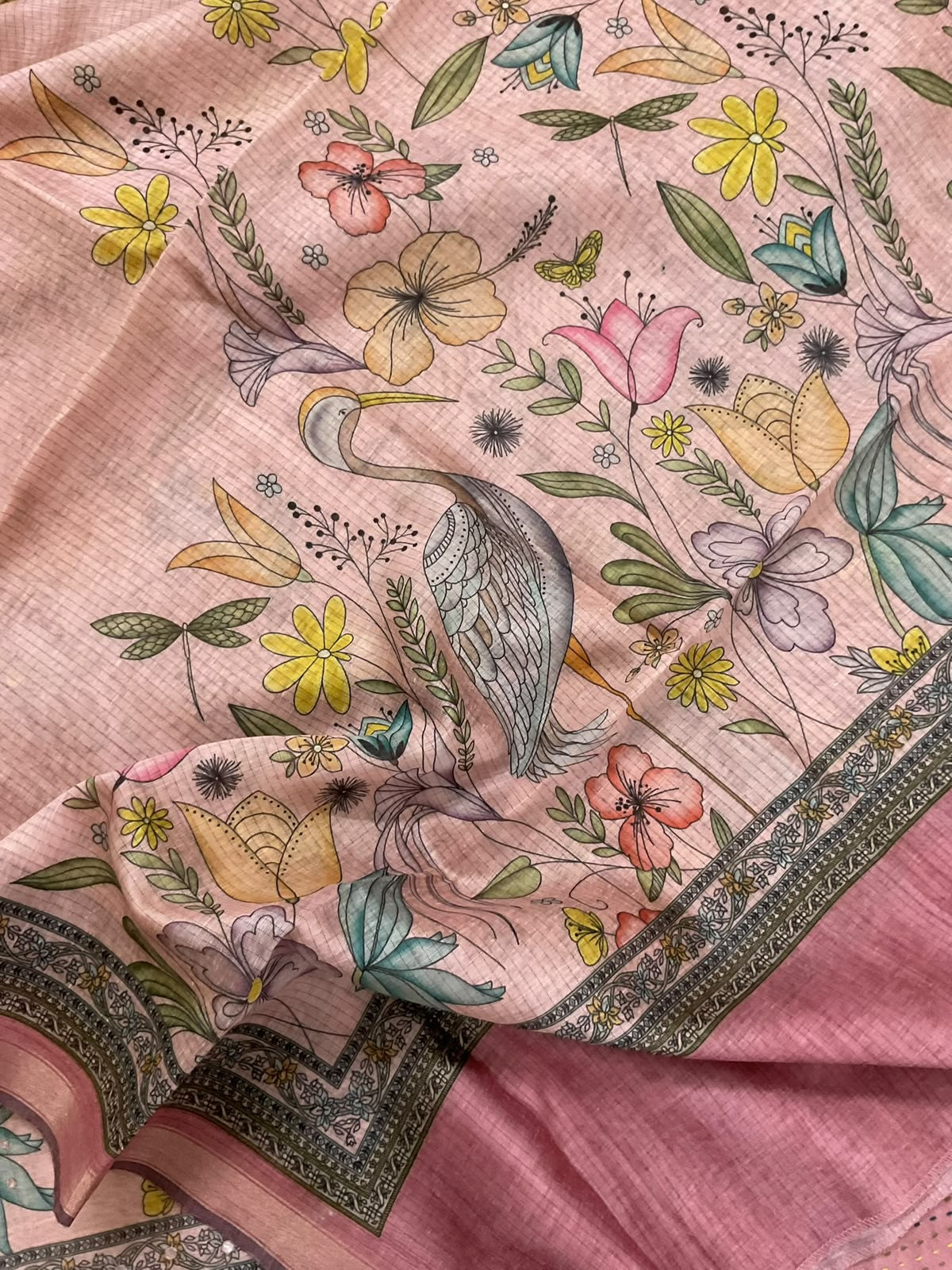 Soft Kora Chanderi Printed Embroidered Suit - Pink