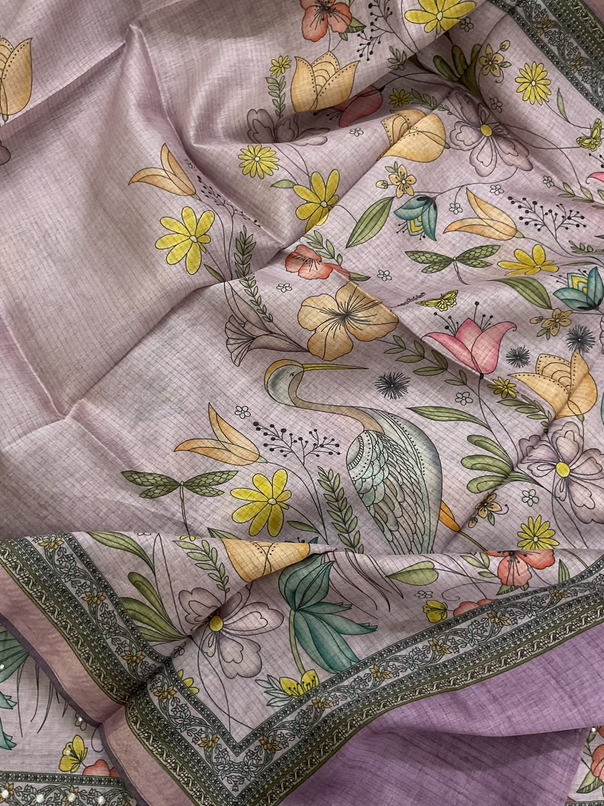 Soft Kora Chanderi Printed Embroidered Suit - Purple