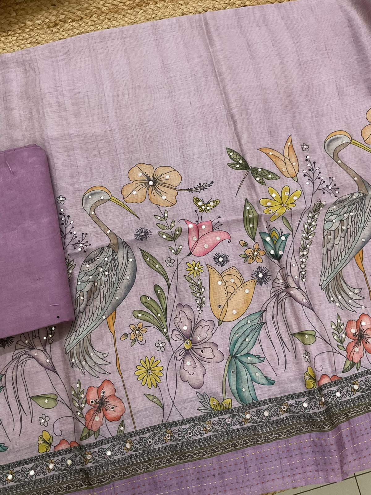 Soft Kora Chanderi Printed Embroidered Suit - Purple