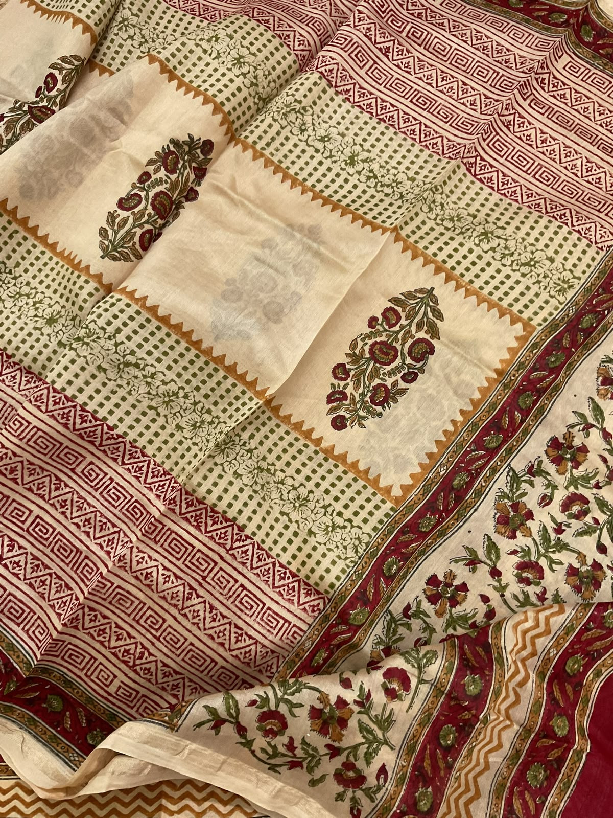 Pure Chanderi Block Printed Embroidered Suit - Beige