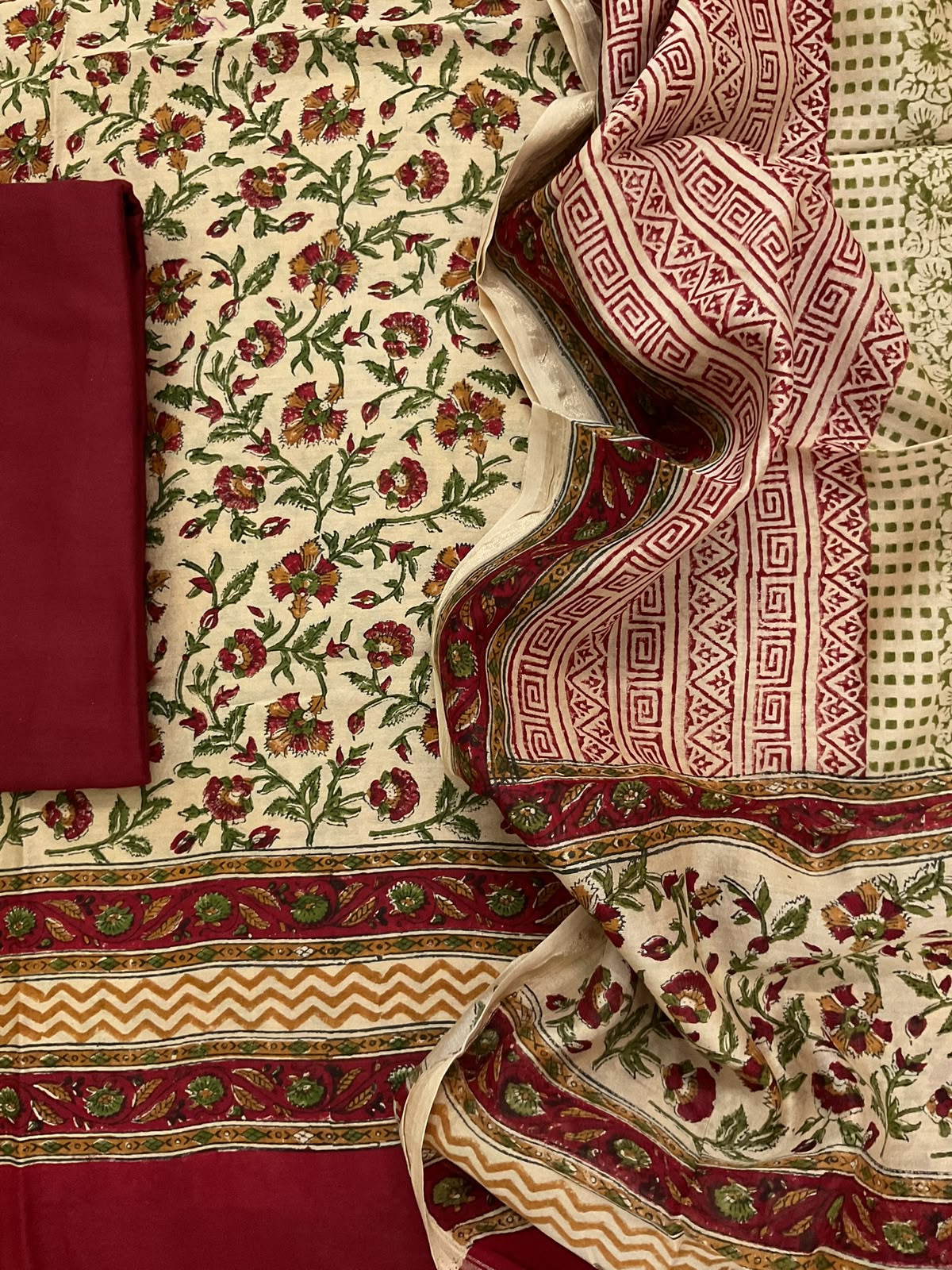 Pure Chanderi Block Printed Embroidered Suit - Beige