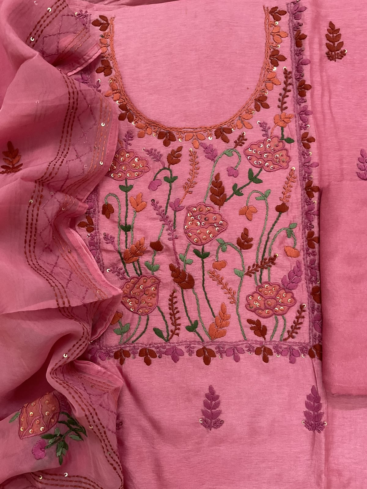 Soft Dola Silk Embroidered Suit - Pink