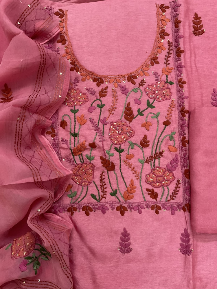 Image of Soft Dola Silk Embroidered Suit - Pink