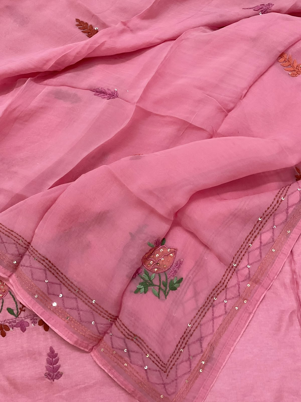 Soft Dola Silk Embroidered Suit - Pink