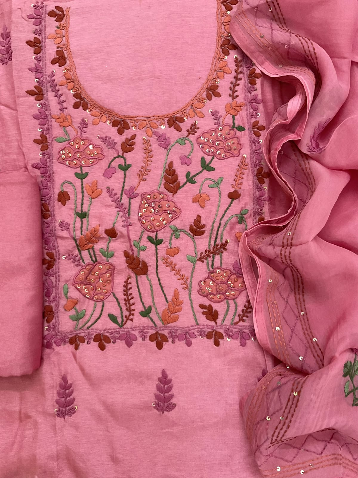Soft Dola Silk Embroidered Suit - Pink