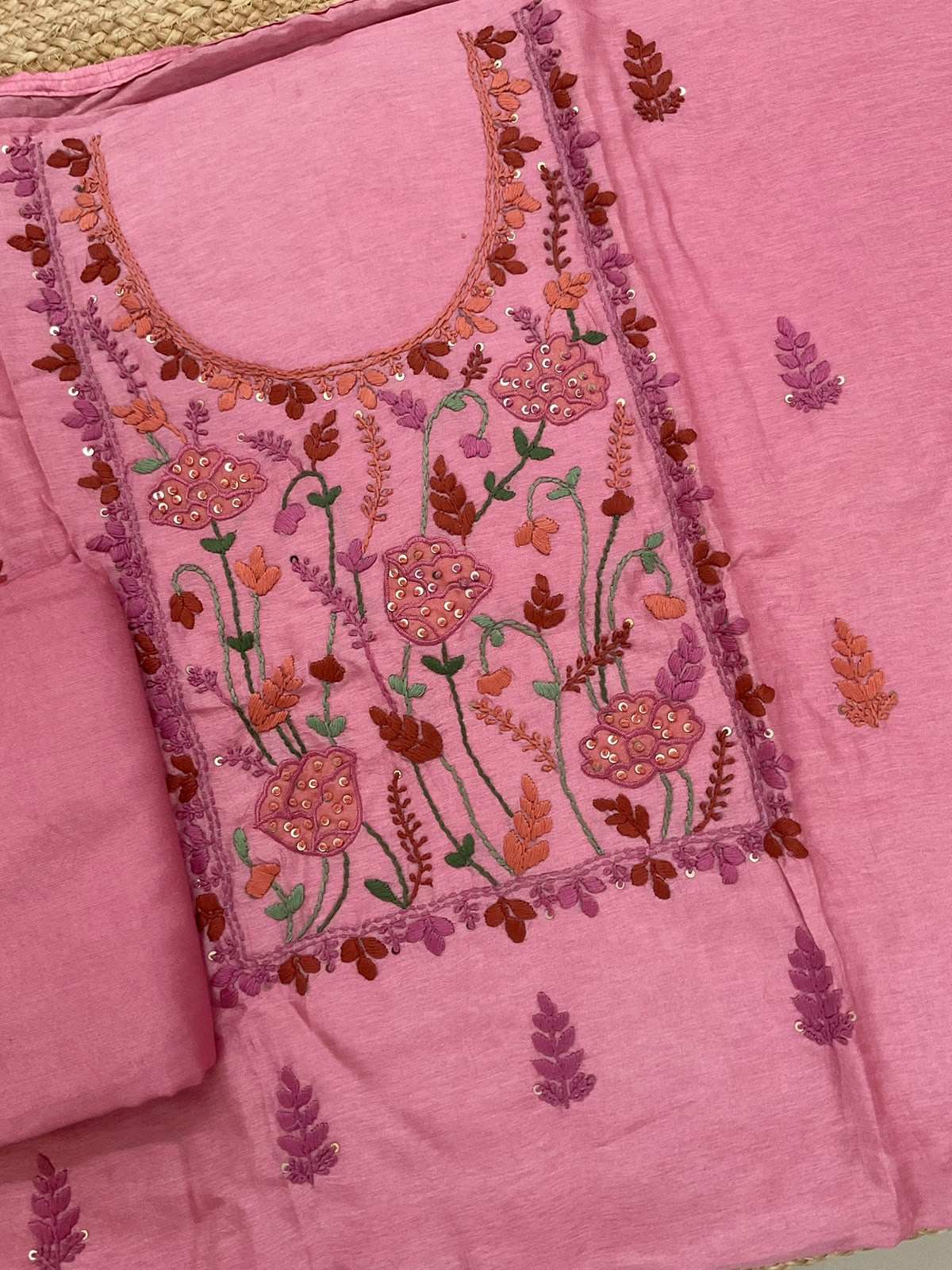 Soft Dola Silk Embroidered Suit - Pink