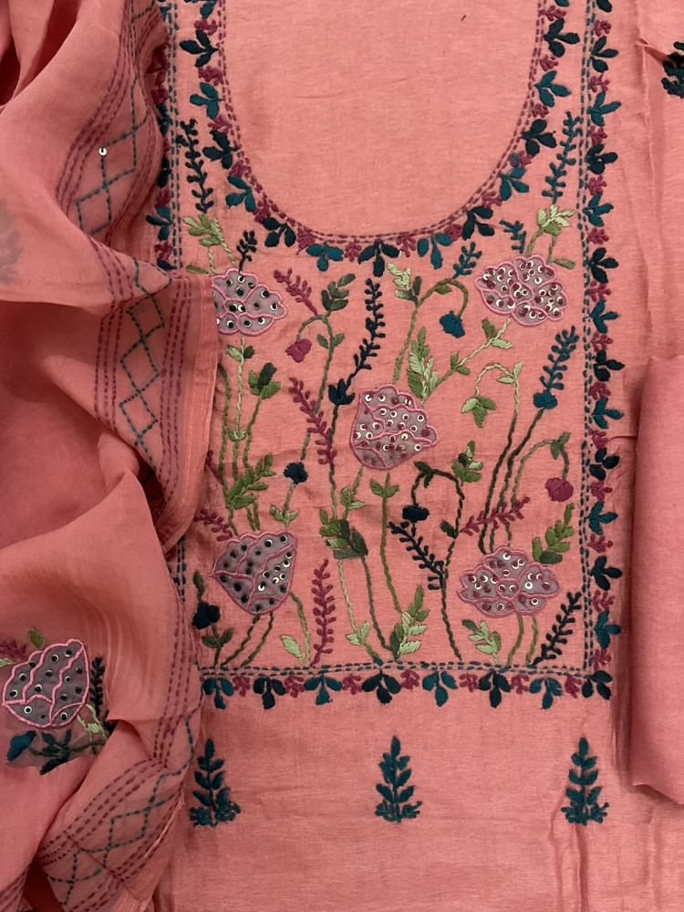 Image of Soft Dola Silk Embroidered Suit - Peach