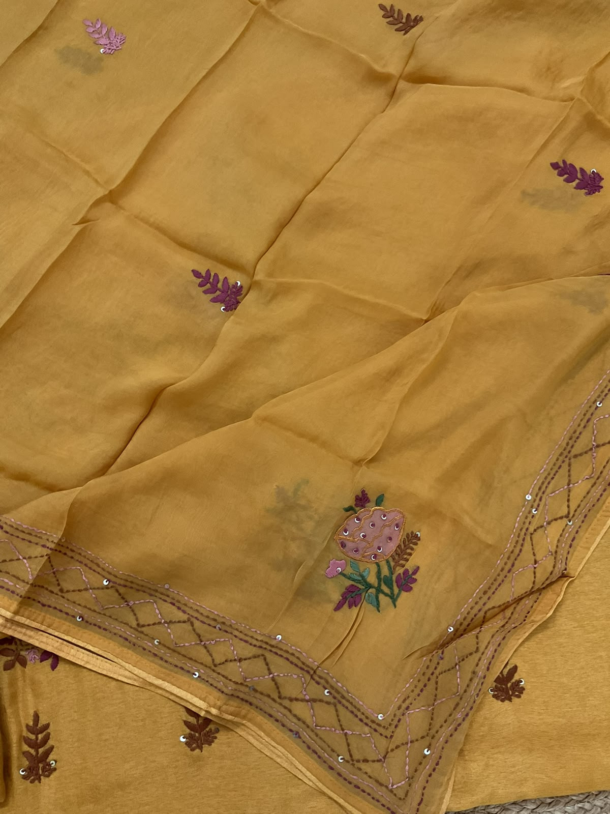 Soft Dola Silk Embroidered Suit - Yellow