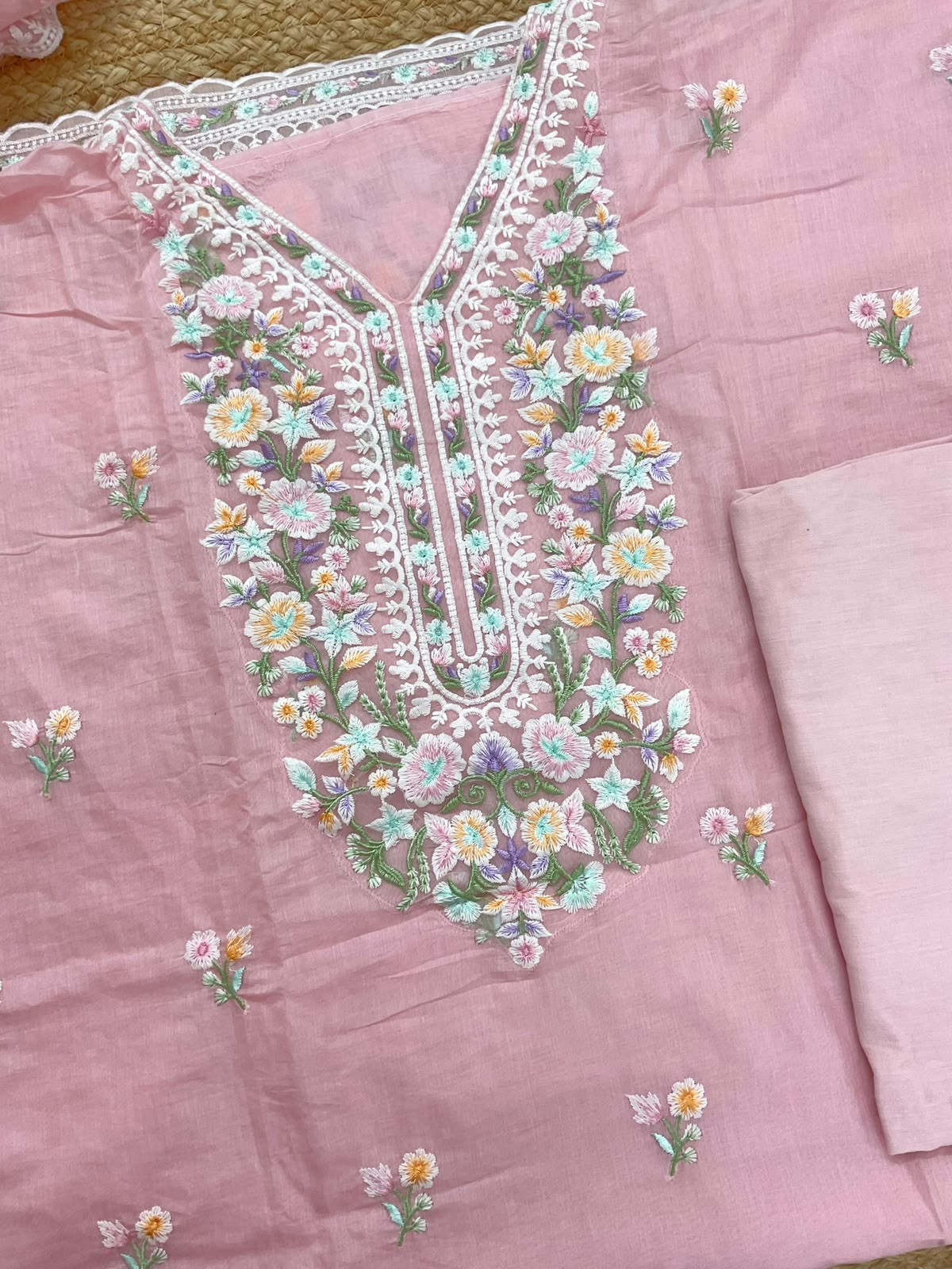 Soft Chanderi Embroidered Suit - Pink