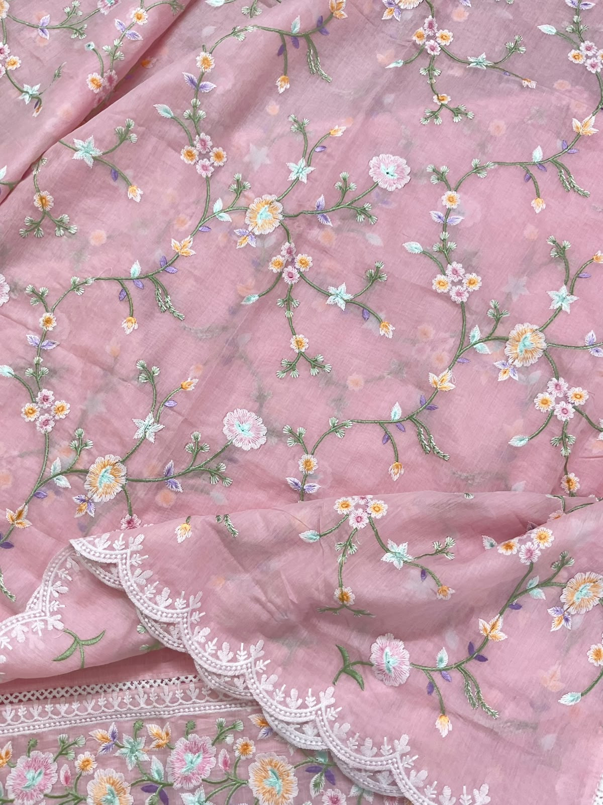 Soft Chanderi Embroidered Suit - Pink