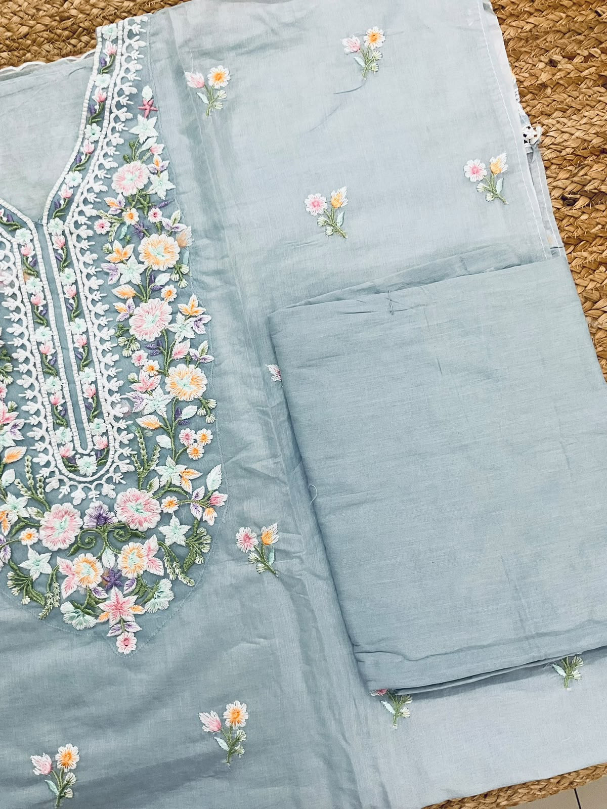 Soft Chanderi Embroidered Suit - Blue