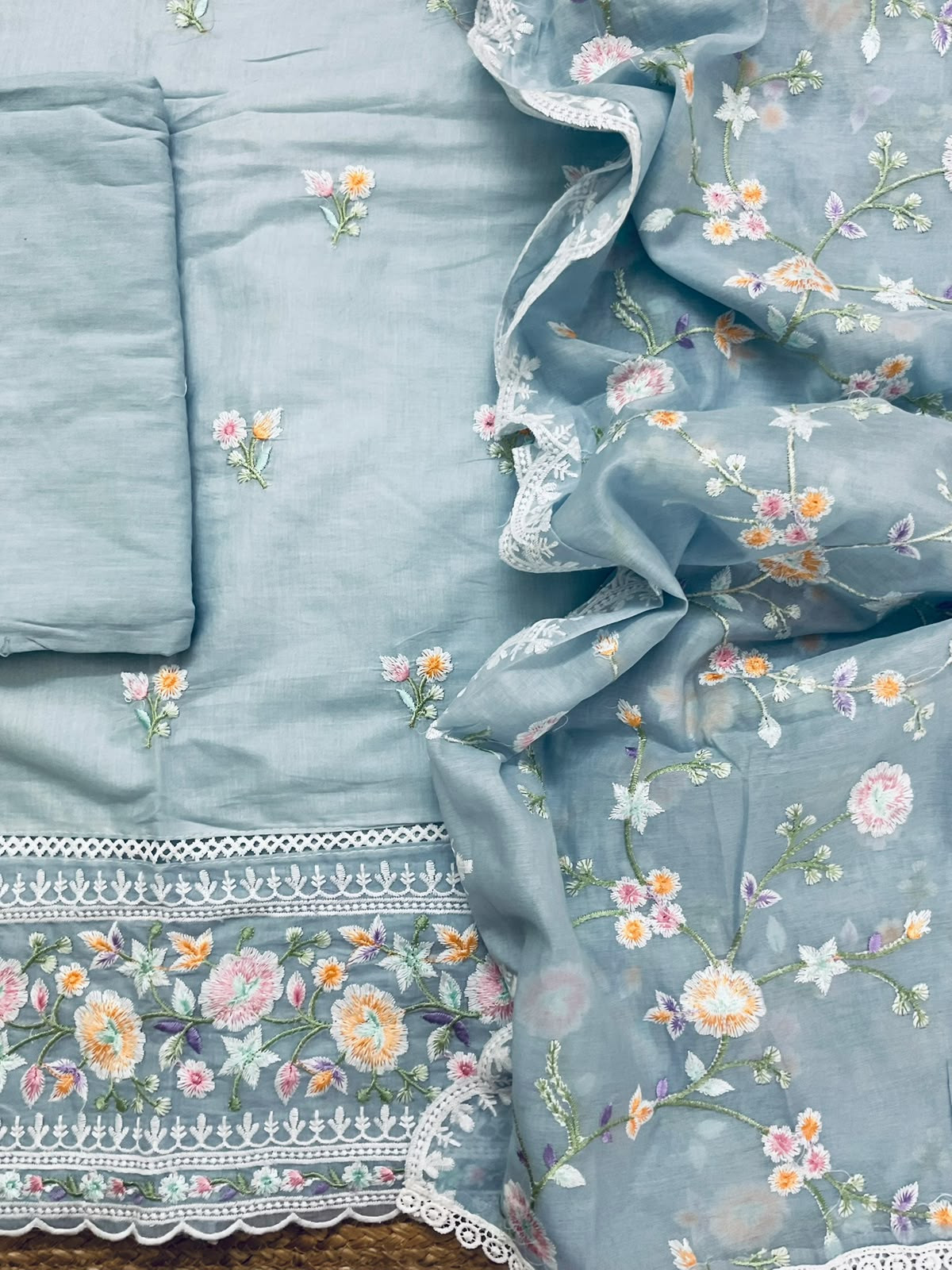 Soft Chanderi Embroidered Suit - Blue