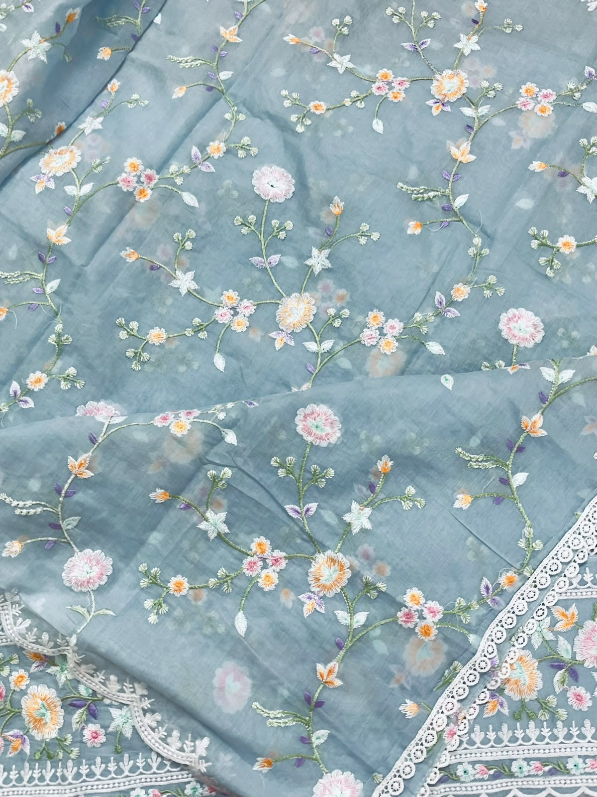 Soft Chanderi Embroidered Suit - Blue