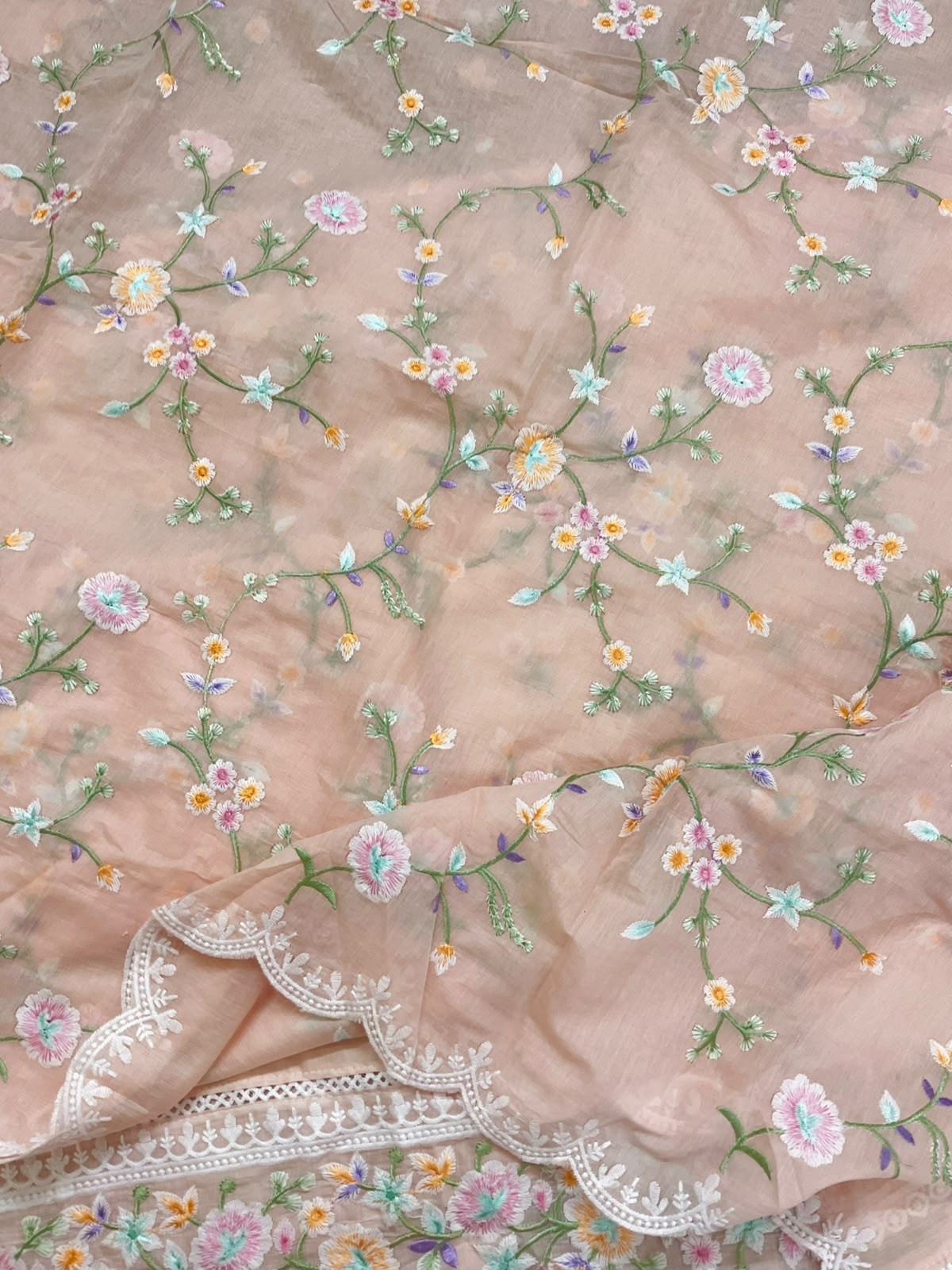 Soft Chanderi Embroidered Suit - Peach