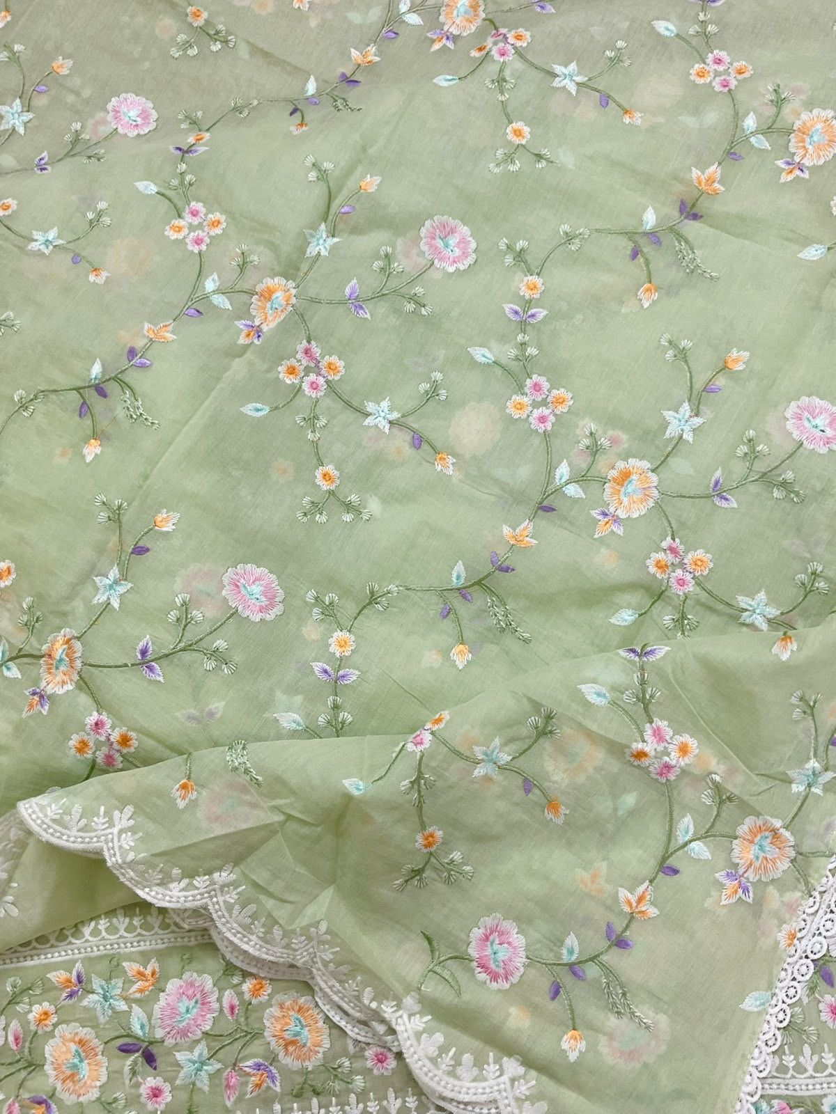 Soft Chanderi Embroidered Suit - Green