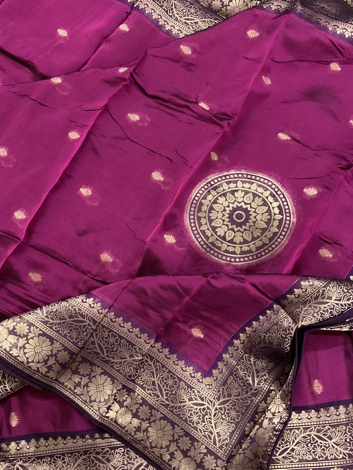 Soft Dola Silk Banarasi Weaved Embroidered Suit - Magenta