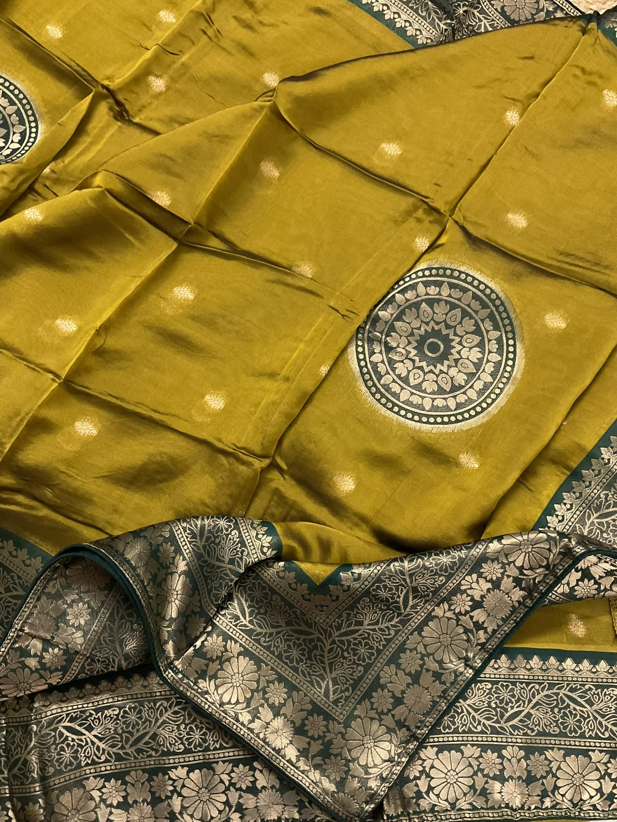 Soft Dola Silk Banarasi Weaved Embroidered Suit - Green